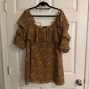 Flowing  Mini Dress 3/4 Off the Shoulder Ruffled Sleeve